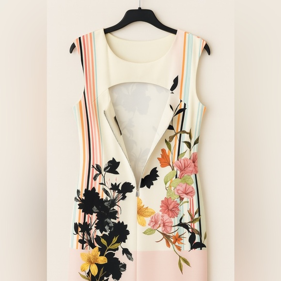 Julian Taylor Size 12 Sleeveless Floral Dress | Retro Summer Midi Summer Spring - Picture 5 of 5